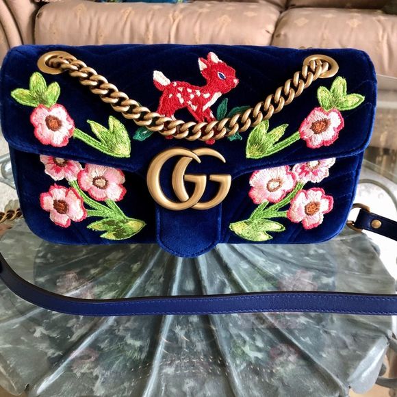 Gucci Handbags - Gucci GG Marmont Velvet Embroidered Bag